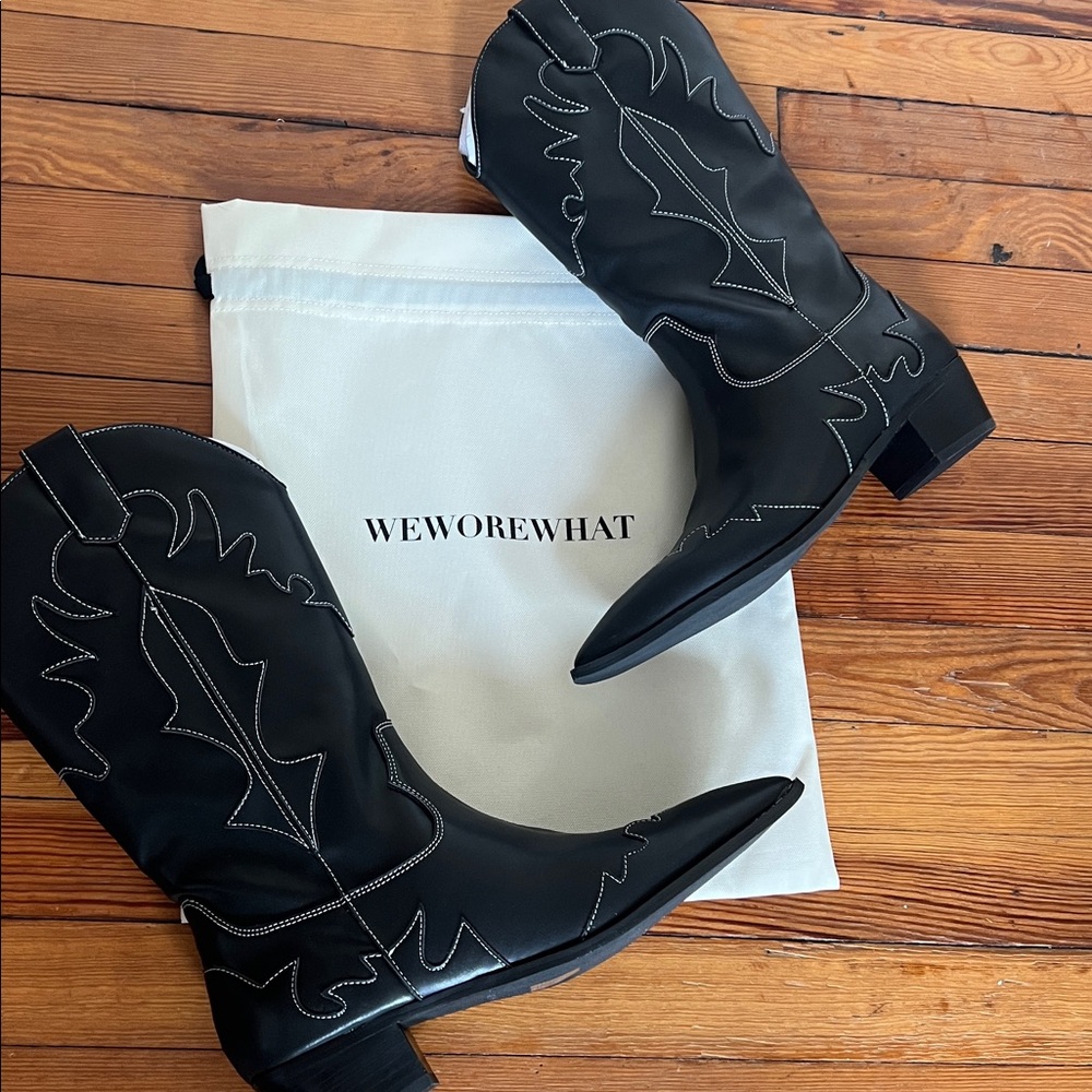 NIB WeWoreWhat "Romeo" Vegan Leather Western Festival Boots - Black - EU Size 39 - Picture 8 of 10